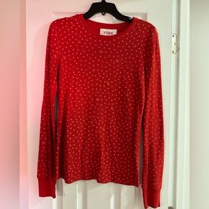 VS PINK Long Sleeve Thermal Red with White Hearts